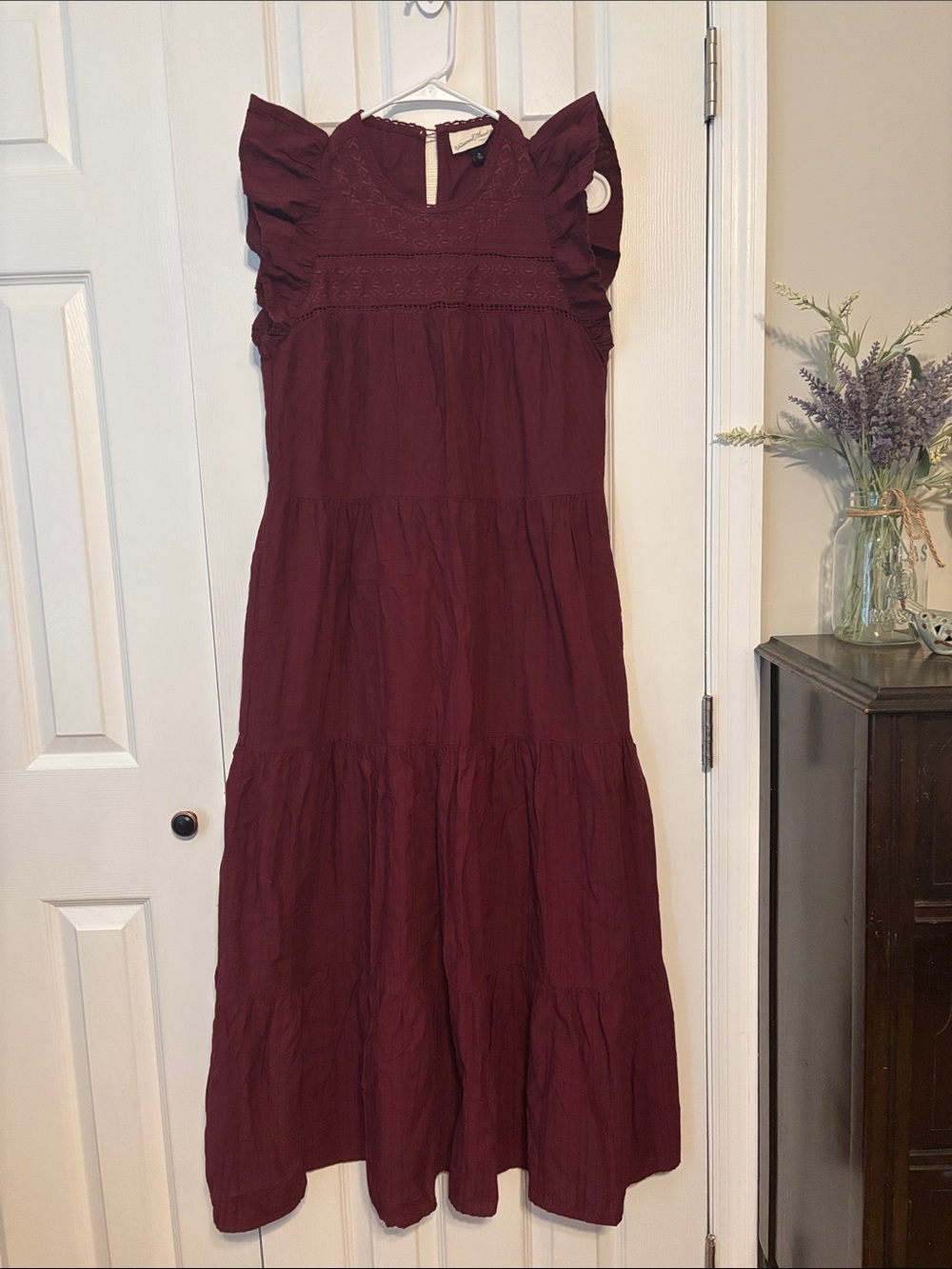 Universal Thread Burgundy Ruffle-Sleeve Maxi Dress